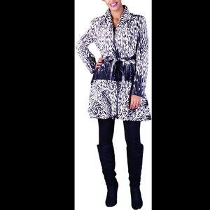 Samuel Dong Black/Cream Leopard Print Belted Trench-Style Jacket Size M